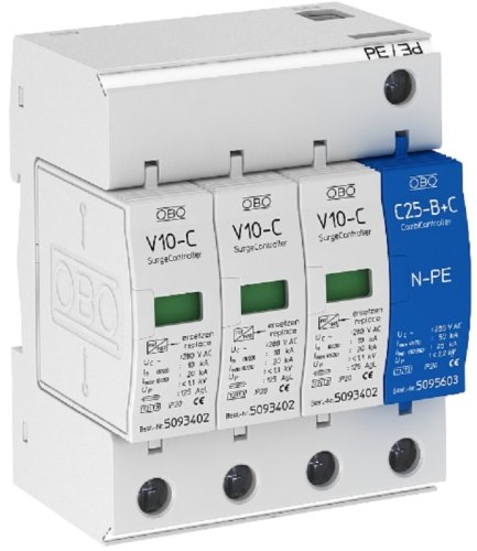 Ограничитель импульсных напряжений УЗИП OBO SurgeController 4п L1-L2-L3-N-PE классII+III 10кА картинка